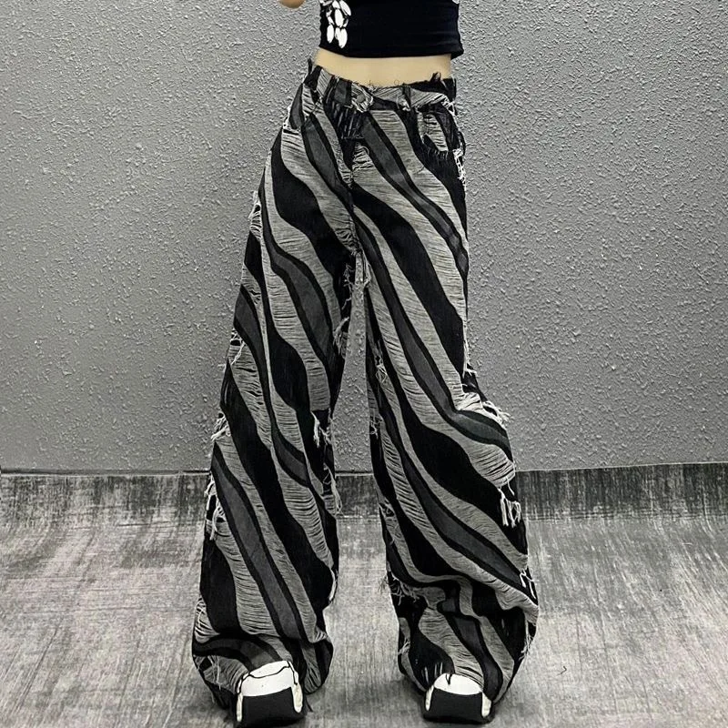 Color Matching Rough Edge Design Jeans Women's Niche Loose and Thin Wide-leg Floor-mopping Trousers