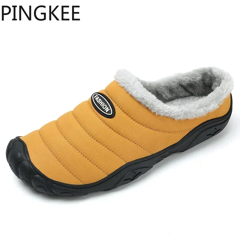 PINGKEE Men's Home Mule Winter Short Plush Slippers Lightweight  Wool Slip On Warm Fleecy Lining Snow Boots Shoes For Men