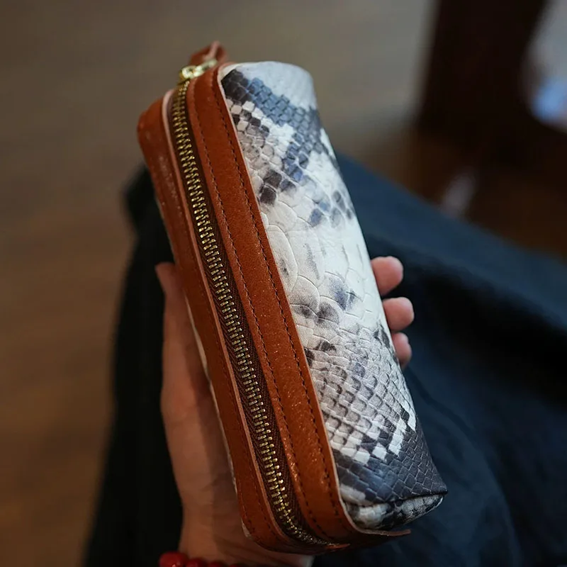 Handmade Genuine Leather Pencil Bag Retro Simple Stationery Holder Pen Case Storage Bag Zipper Pencil Pouch Glasses Case