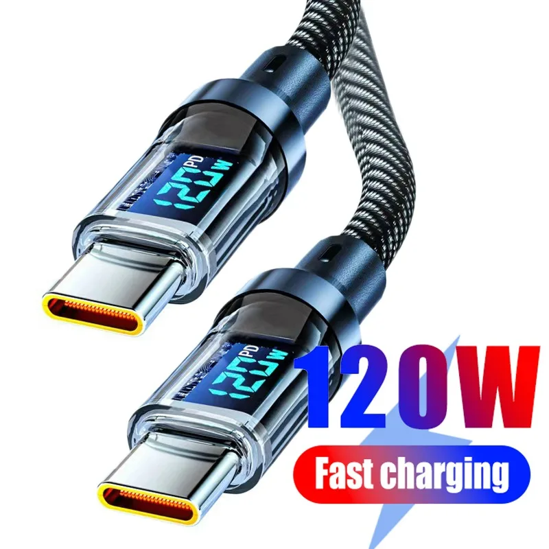 Newest 120W USB To Type C Digital Display Cable Fast Charging 120W USB C Nylon Braided Data Cable for Samsaung Xiaomi HUAWEI