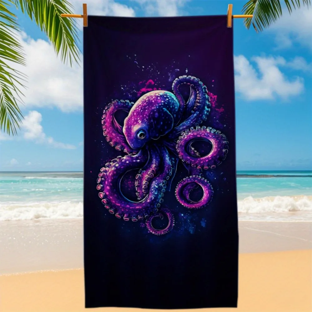 Purple Galaxy Octopus Beach Towel Patterned Sunscreen And Windproof Suitable For Swimming Pool Camping Travel Blanket