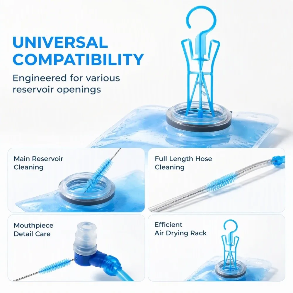 Flexible Hydration Bladder Cleaning Kit 4-in-1 Collapsible Drying Frame Water Reservoir Cleaning Tools Bite Valve Brush