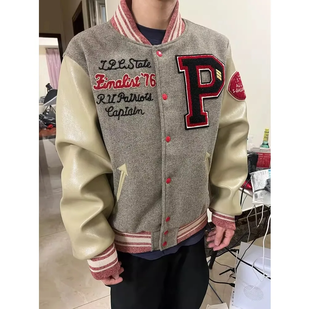 

Американский бейсбольный джет, шерстяное мужское или широкое летное пальто с вышитыми буквами, осеннее пальто High Street ex Jaet