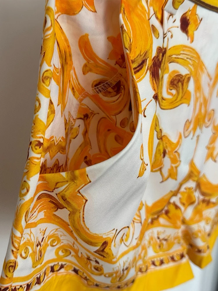 Retro estate nuova gonna a due pezzi risvolto monopetto camicia stampata a maniche corte pantaloncini a vita alta abito da donna di moda
