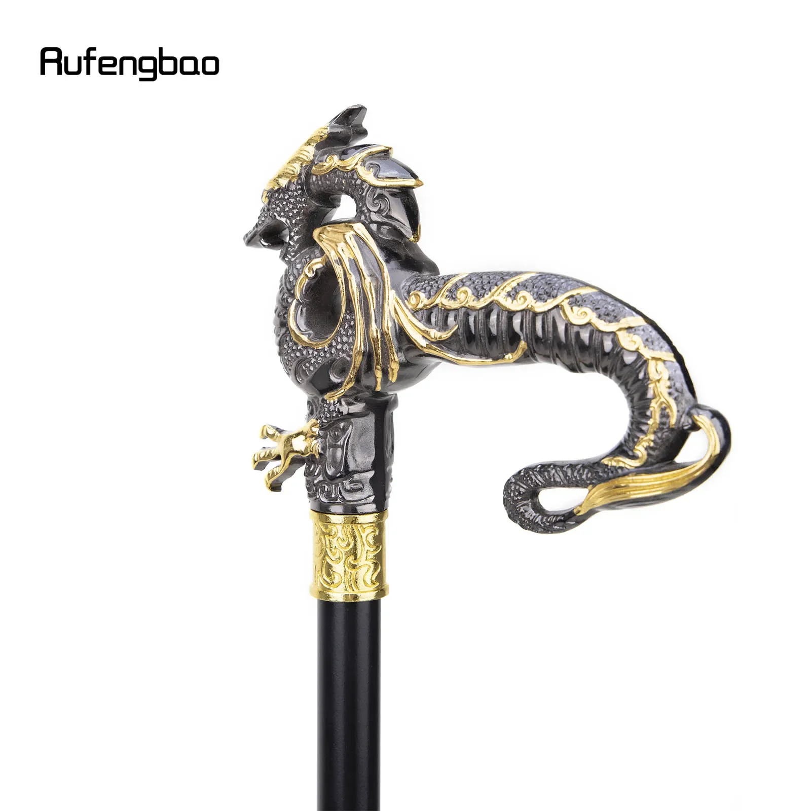 Gold Black Luxury Dragon Single Joint Walking Stick Decorative Cospaly Party Fashionable Walking Cane Halloween Crosier 93cm