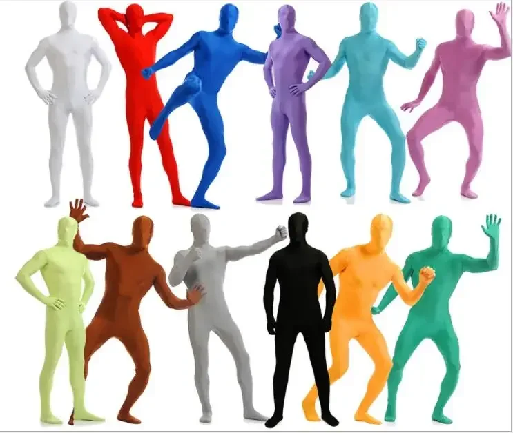 Traje de cuerpo entero para adultos, traje de cuerpo entero de Spandex Zentai, traje de Halloween, piel azul, muchos colores