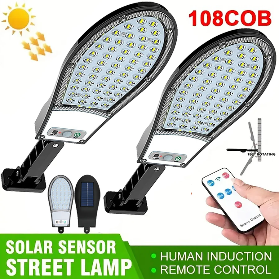 Solar Lights Outdoor 108 LED Wall Light Waterproof 3 Mode Induction Suitable For Garden Patio Garage Yard And Street Lighting