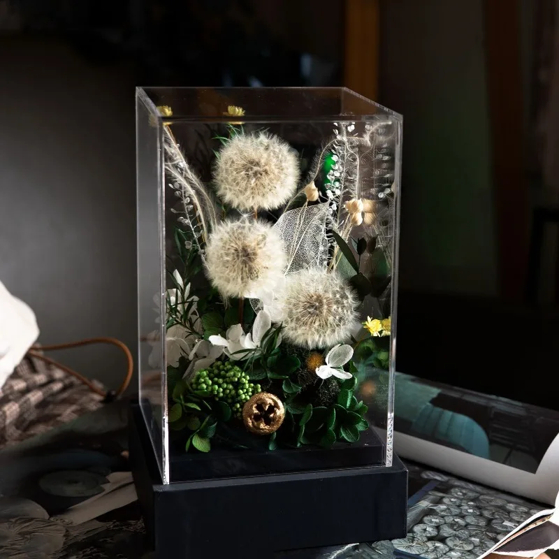 Wholesale Gifts Dandelion Eternal Rose Glass Dome Preservation Flower