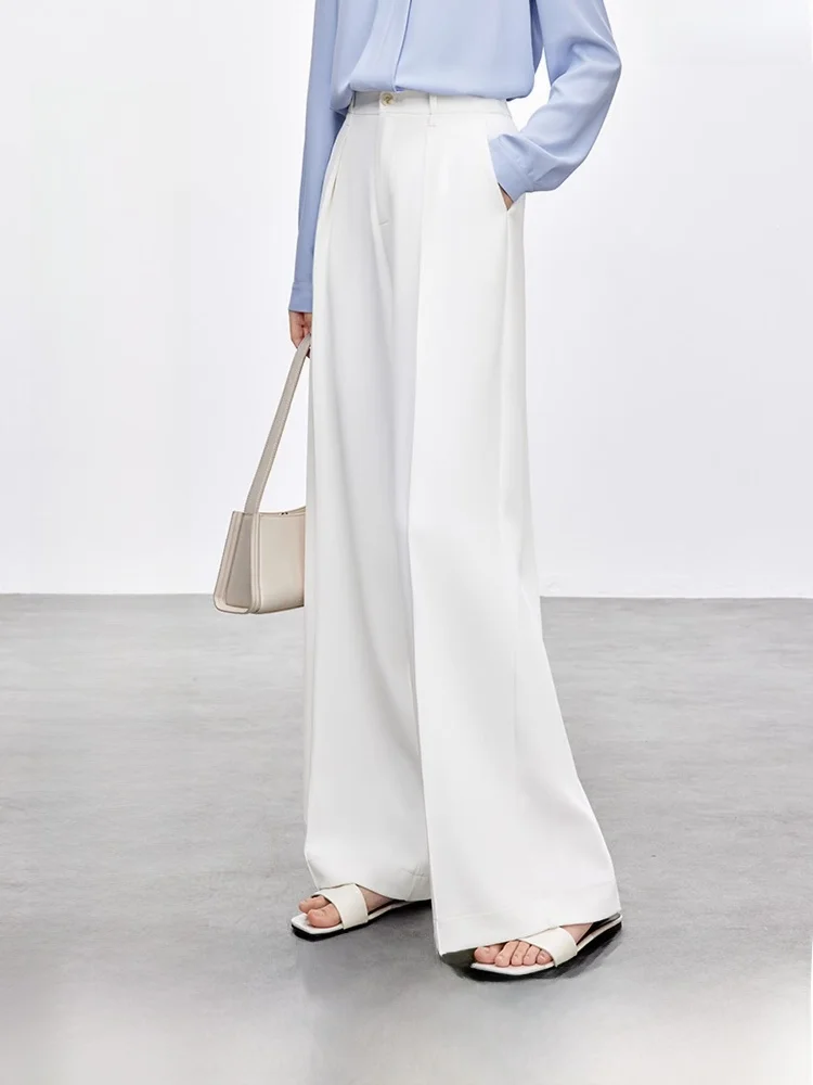 

Белые брюки с высокой талией и широкими штанинами, весна 2026, новинка, элегантные, для офиса, прямого кроя, премиум-класса, длинные брюки