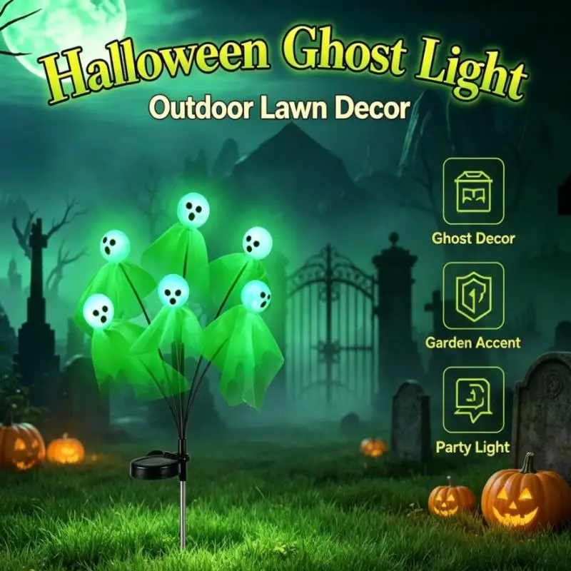 Halloween Solar Ghost Decorative Lights LED Outdoor Garden Lawn Lamp Waterproof Pathway Yard Haunted Festival Decoration