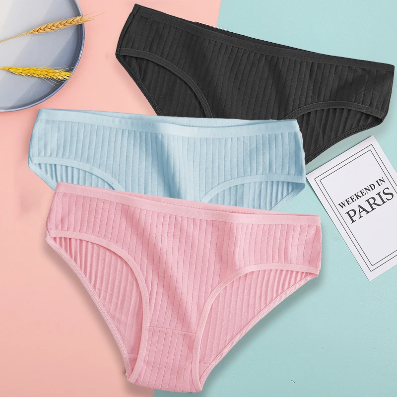 FIENTOO 3 Teile/satz Höschen Baumwolle Frauen Unterwäsche Sexy Unterhose Komfort Mädchen Slips für Weibliche Streifen Baumwolle Dessous Dessous