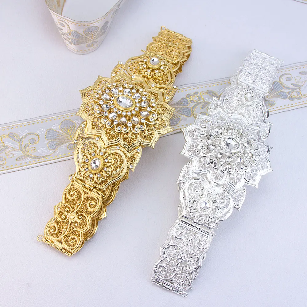 

Традиционный арабский женский пояс для зрелых женщин золотого цвета с кристаллами Марокко, кафтан, регулируемая длина, свадебные украшения