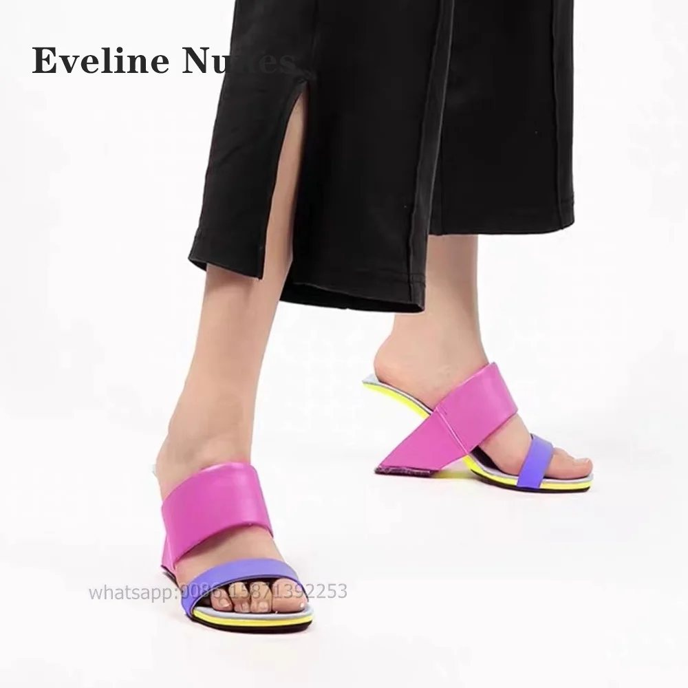 

Mixed Colors Strange Style Slides Open Toe Side Air Slingback Slip On Women Sandals Splicing Shallow Fashion Runway Show Shoes