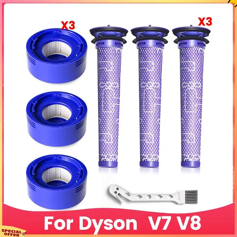 Комплект из 6 сменных фильтров ABFI для Dyson V7 V8, 3 предварительных фильтра и 3 постфильтра, заменяет деталь No 965661-01 и 967478-01