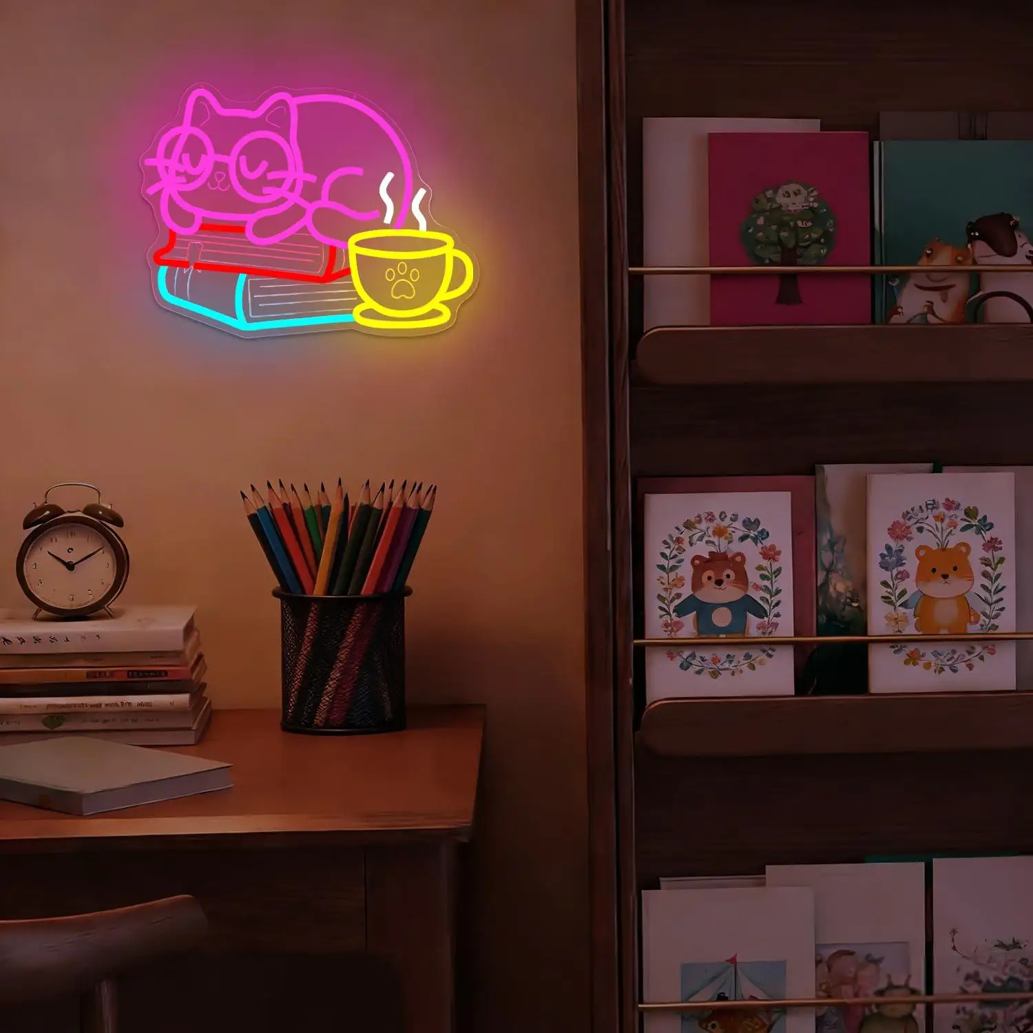 Cat Reading With Coffee Neon Sign Adds Cozy Whimsical Vibe to Classrooms Libraries Reading Corners and Kawaii Themed Spaces