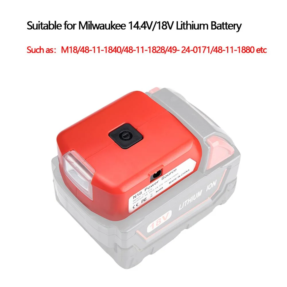 

M18 For Milwaukee 14.4/18V Battery Adapter Charger With 3W LED Light Working Lamp Flashlight Dual USB Ports DC 12V Output