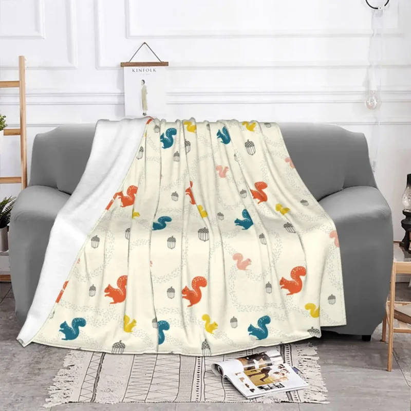 Colorful Joyful Funny Squirrel Blankets Flannel All Season Portable Super Warm Throw Blanket for Sofa Travel Bedding Throws