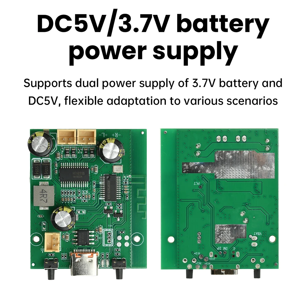 2×10W Dual-Channel TWS Stereo Bluetooth Amplifier Board DC 5V/3.7V Adjustable Tone Control Rechargeable Audio Amplifier Module