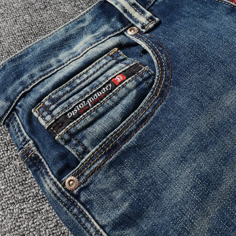 Newly Designer Fashion Men Jeans High Quality Retro Blue Stretch Slim Fit Ripped Jeans Men Trousers Vintage Denim Pants Hombre
