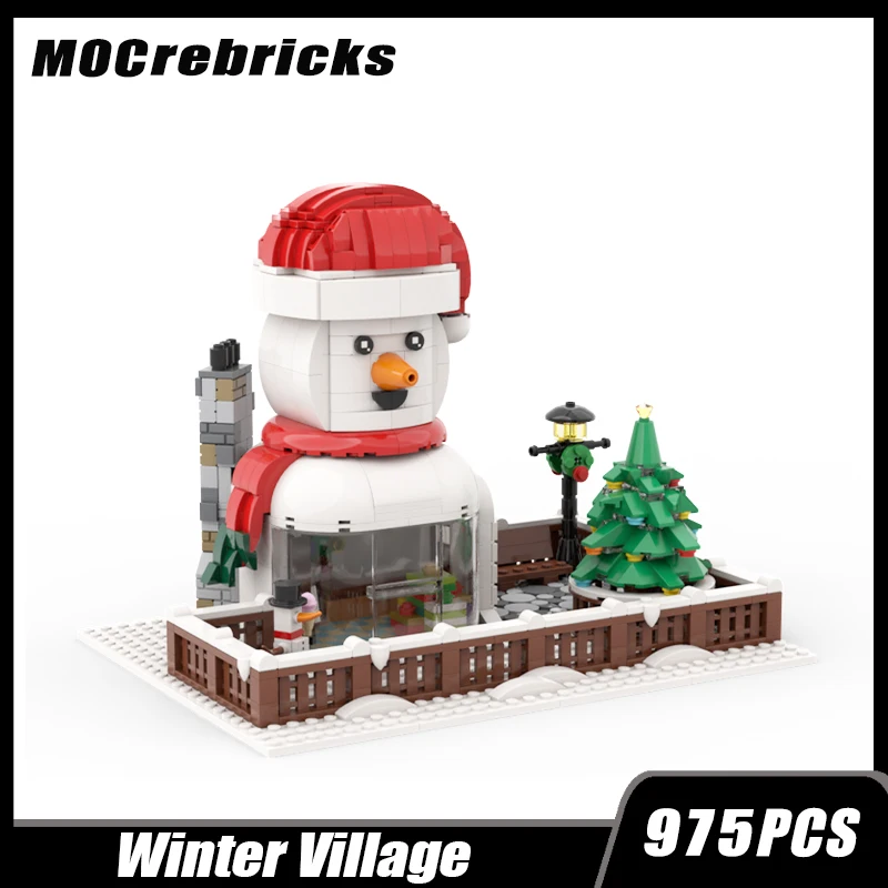 City Streets Villages Winter Rural Villas Building Blocks MOC Scenes Snow Houses Modular Architecture Bricks Kid's Christmas Toy