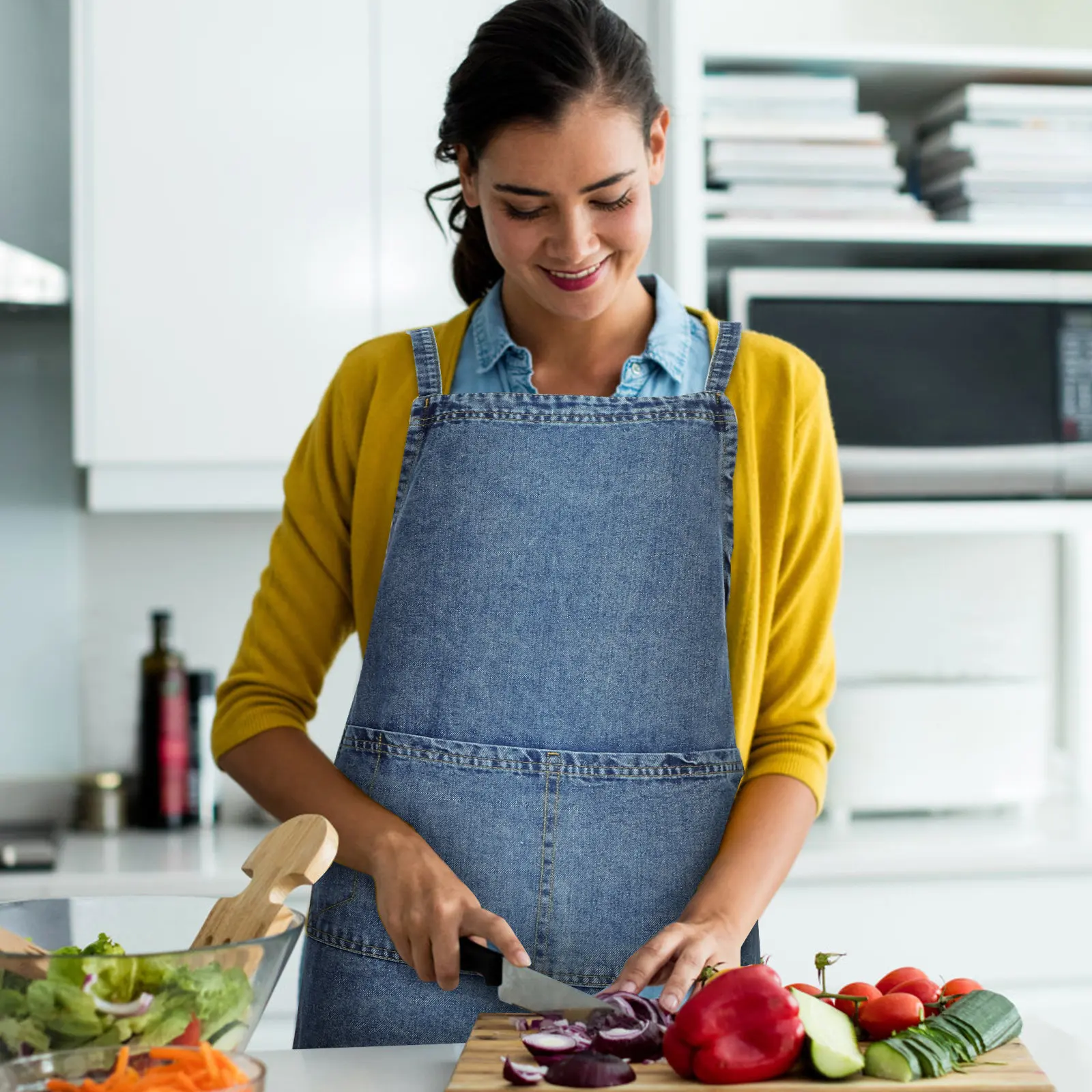 

Women's Thick Denim Apron with Pocket Kitchen Cooking Baking Apron Cross Back Design for Home Restaurant Washable