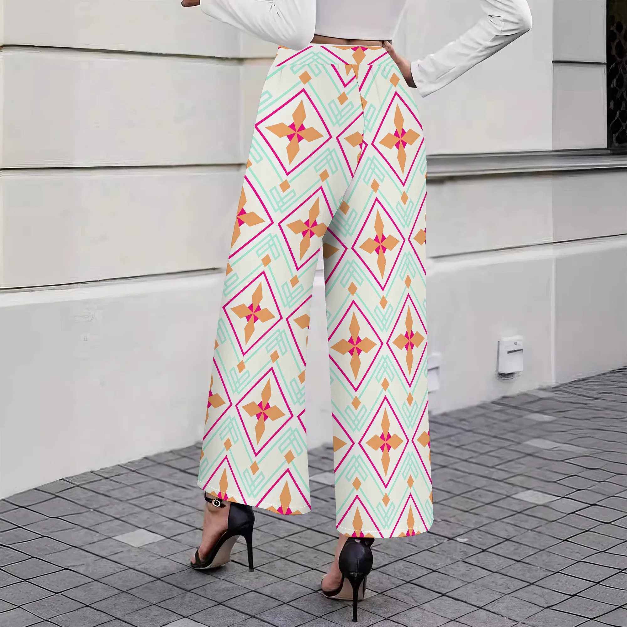 Ladies' 2025 Spring/Summer New Style Bohemian Custom High Waist Retro Trendy Casual Beach Slimming Wide Leg Pants Long Pants