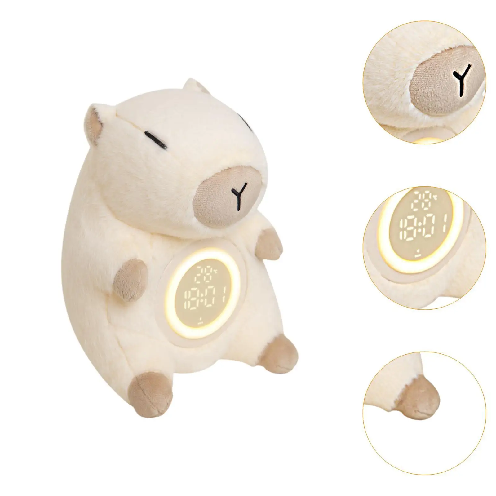 Capybara 어린이 알람 시계, Capybara 봉제 장난감, 귀여운 야간 조명, 성인 어린이 소녀 소년 여성 청소년용 알람 설정