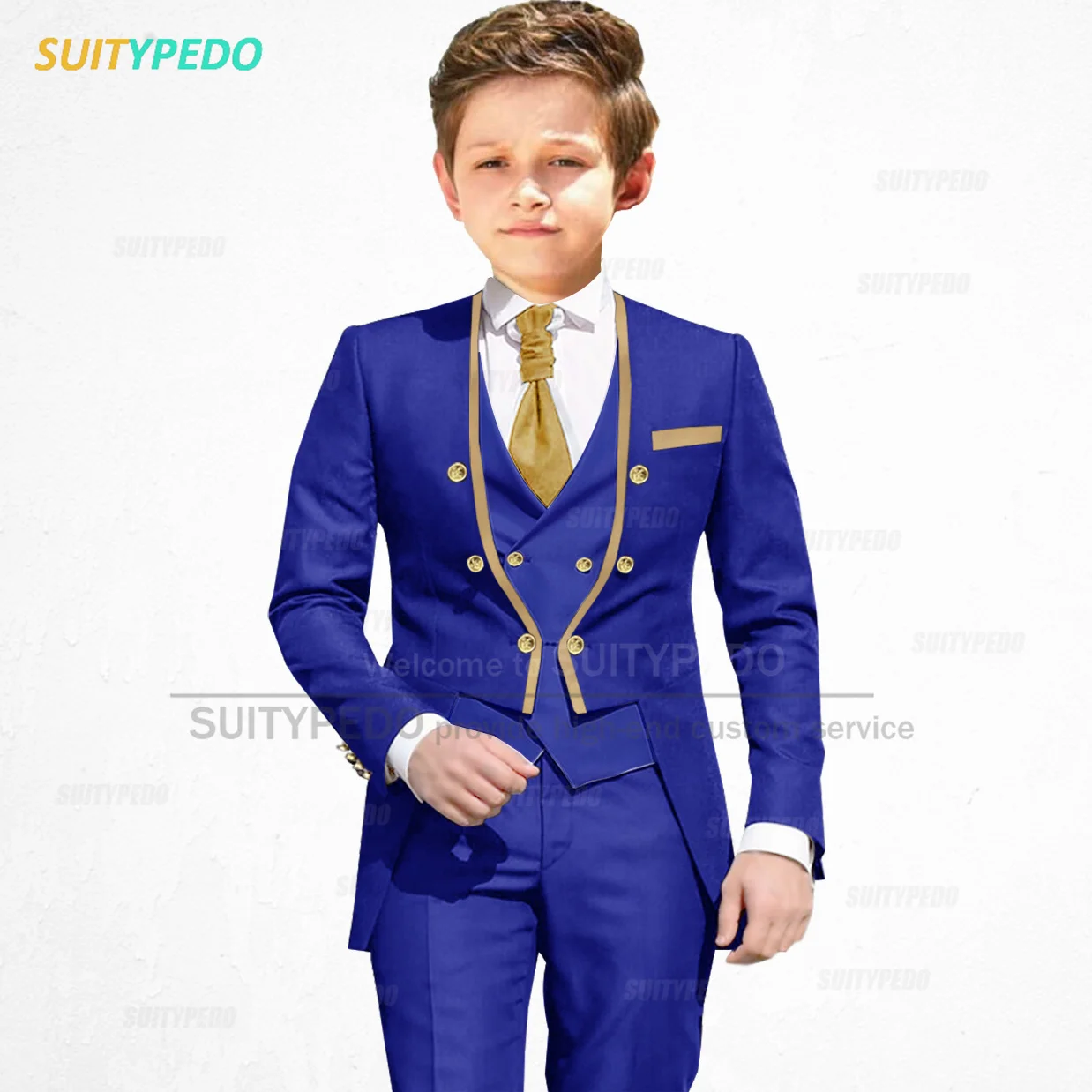 Classic Royal Blue Suits For Boys School Activities Custom Slim Fit Blazer Vest Pants 3 Pcs Birthday Party Child Fashion Outfits