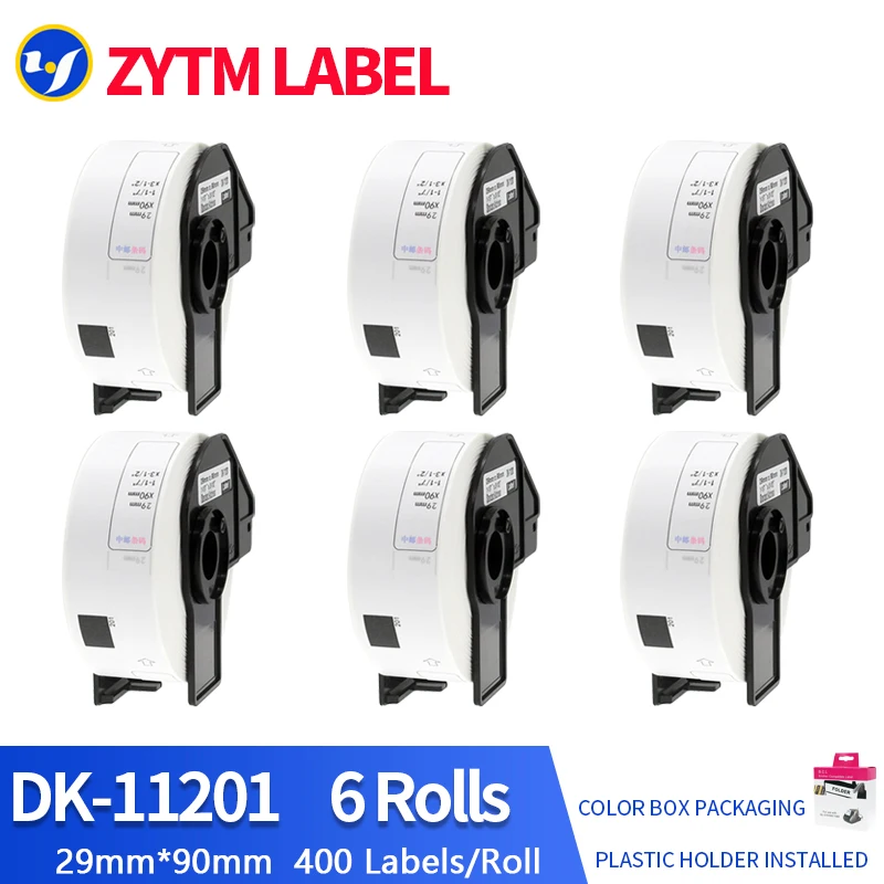 

6 рулонов, совместимых с этикетками DK-11201 29*90 мм, 400 шт. для термопринтера Brother QL-700/800, оборудование с пластиковым держателем DK-1201