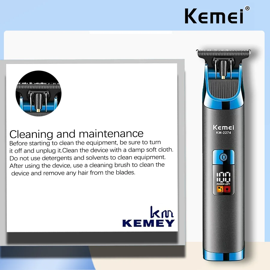 KM-2274 Kemei/EllMEI Nouveau Pushing Hair clipper avec affichage numérique LCD et rapide tête de remplissage d'huile carimplantée pour la coupe de cheveux