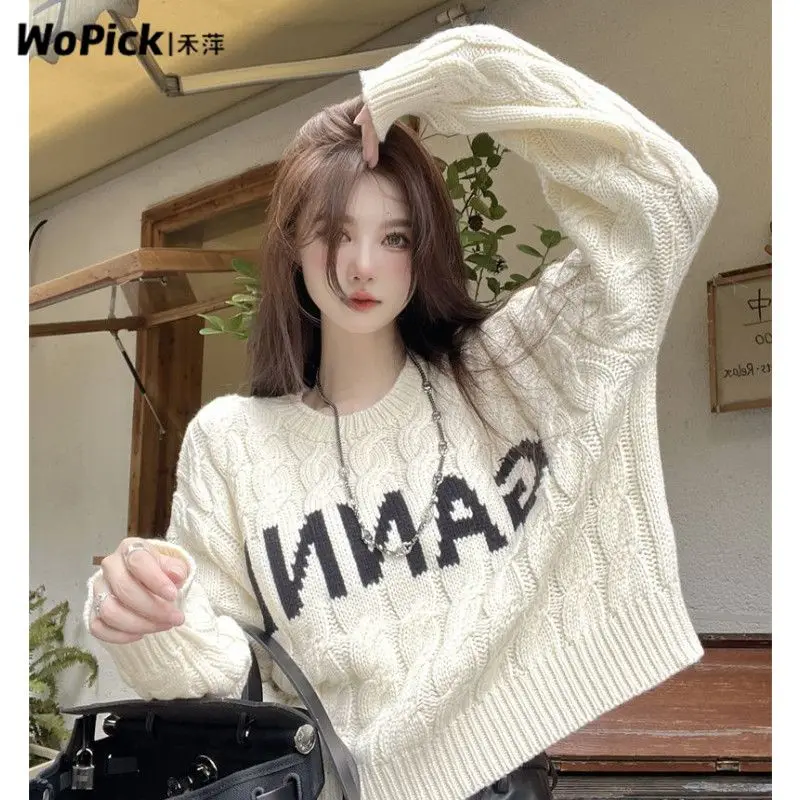 

Retro Lazy Sweater Women's Design Sense Small Unique Unique Top Soft Waxy Fried Dough Twists Knit