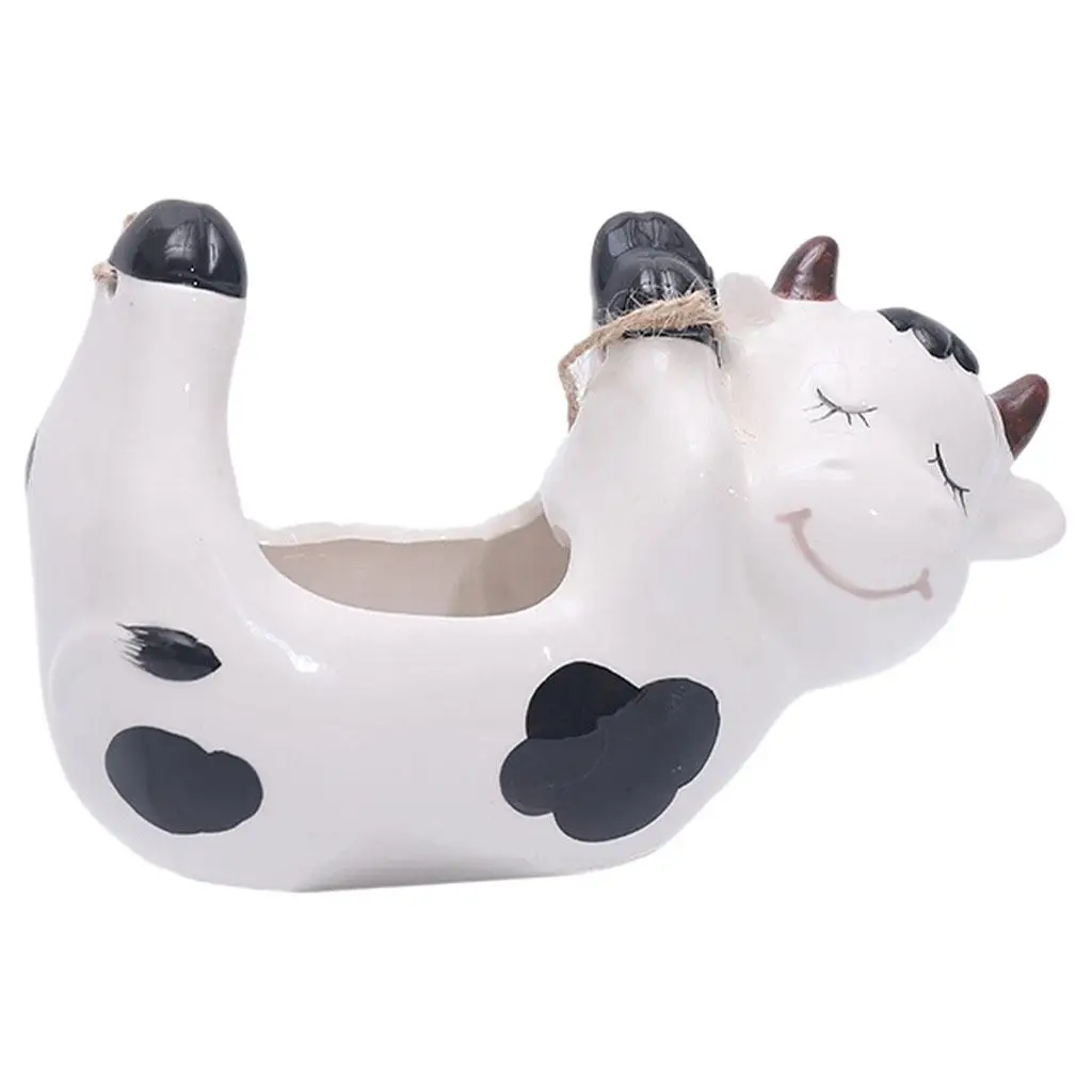 Cute Planter Animal Cow Shaped Flower Pot Decor for Desk Ornament Potted Plants