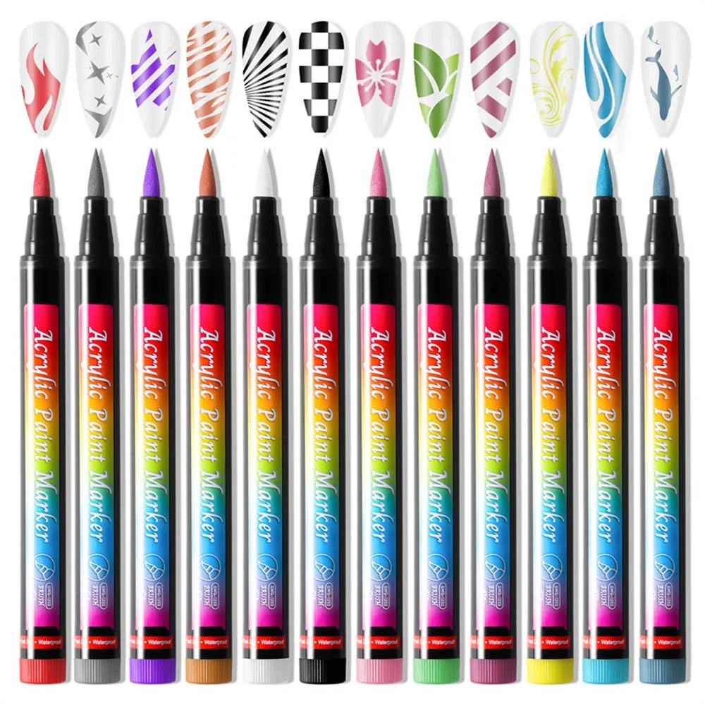 12 Farben/Set Nagel punkt Malerei Nagellack Zeichenstift DIY Nagel kunst schmücken Werkzeuge Nagel liner Pinsel Graffiti Nagel liner Pinsel