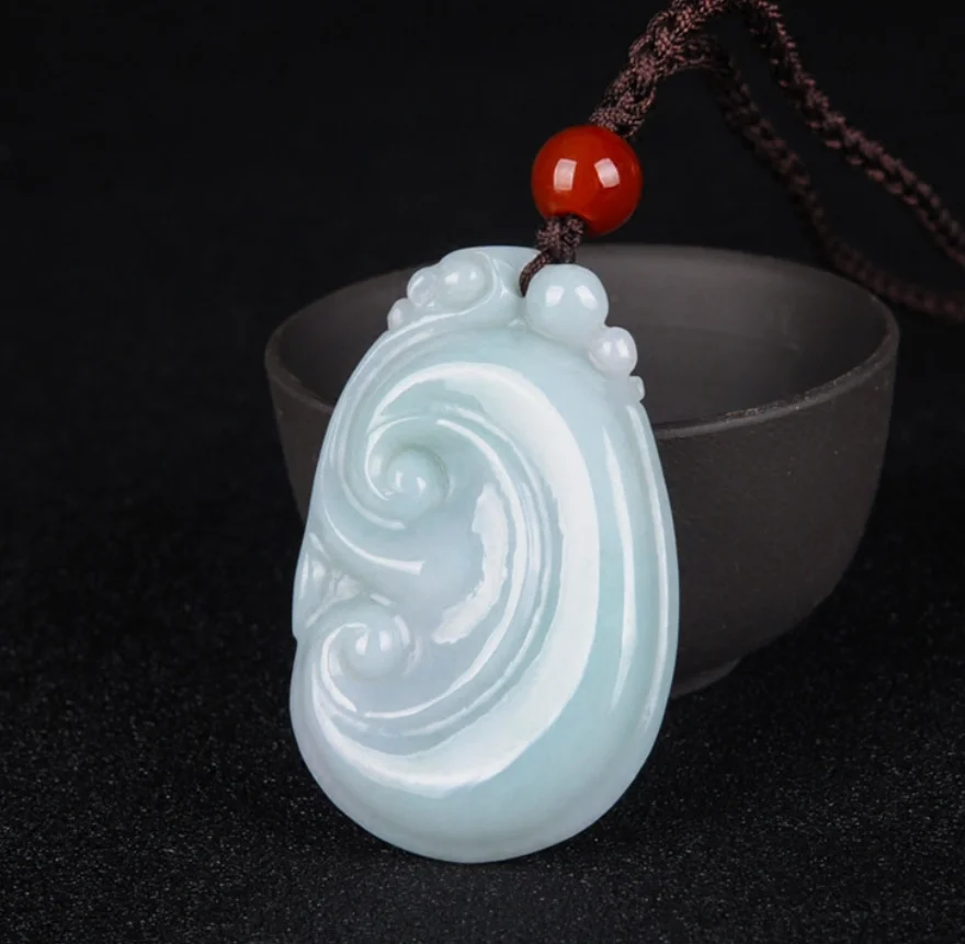 Fine Jewelry Natural Jade A+ Jadeite Ice Glutinous White Background Floating Iight Green Ruyi Pendant