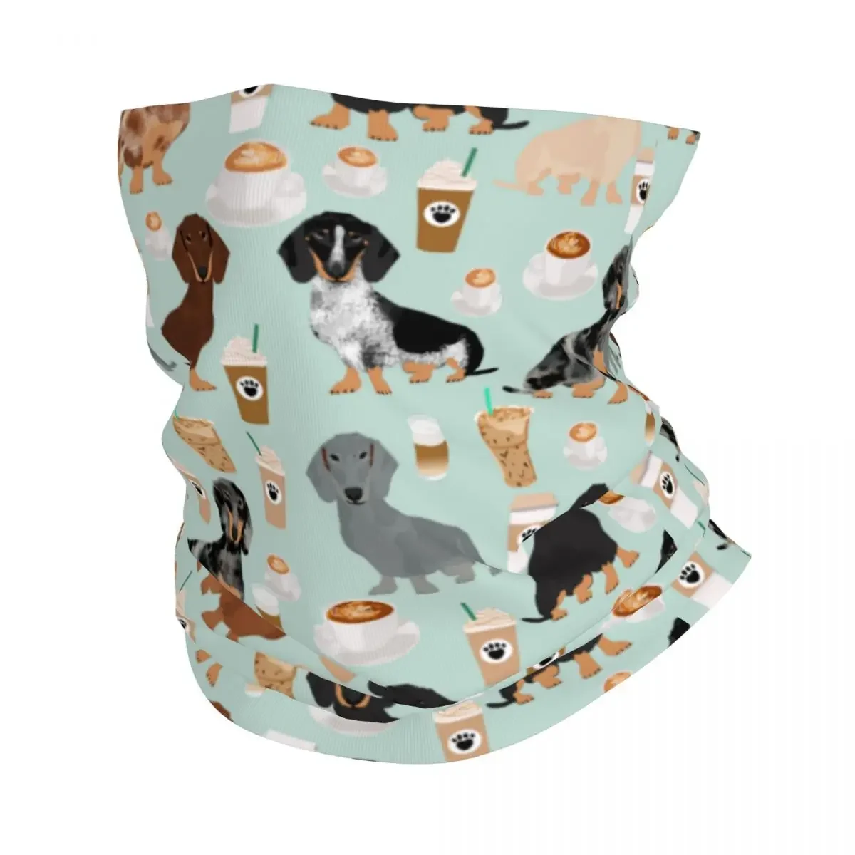 Dachshund Dogs Coffee Bandana Neck Cover Printed Animal Balaclavas Magic Scarf Multifunctional Headband Fishing for Men Women