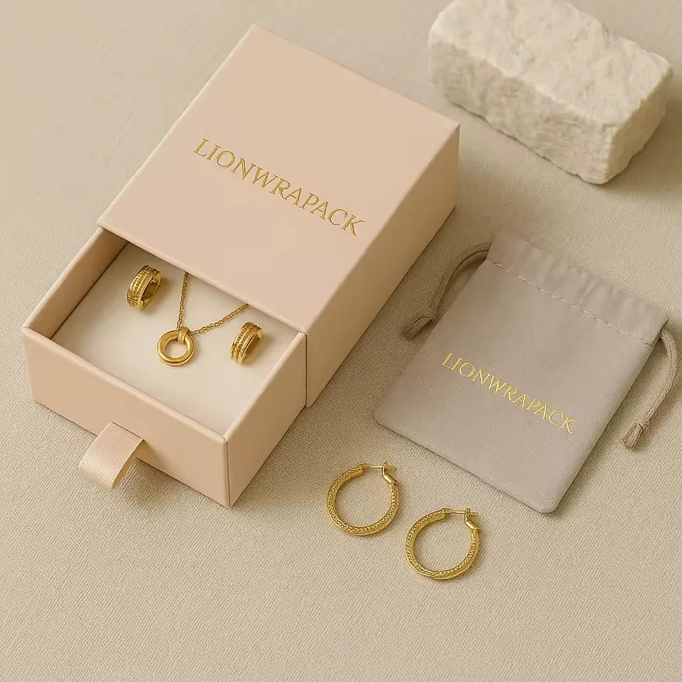 50pcs Eco Friendly Custom Drawer Jewelry Box with Pouch | High-End Packaging for Necklace Ring Set | OEM Wholesale