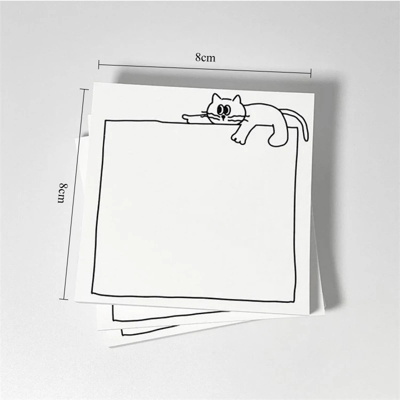 50매 한국 만화 귀여운 고양이 메모 패드 흑백 심플 라인 스타일 학생 노트 사무실 학교 문구 메시지 용지