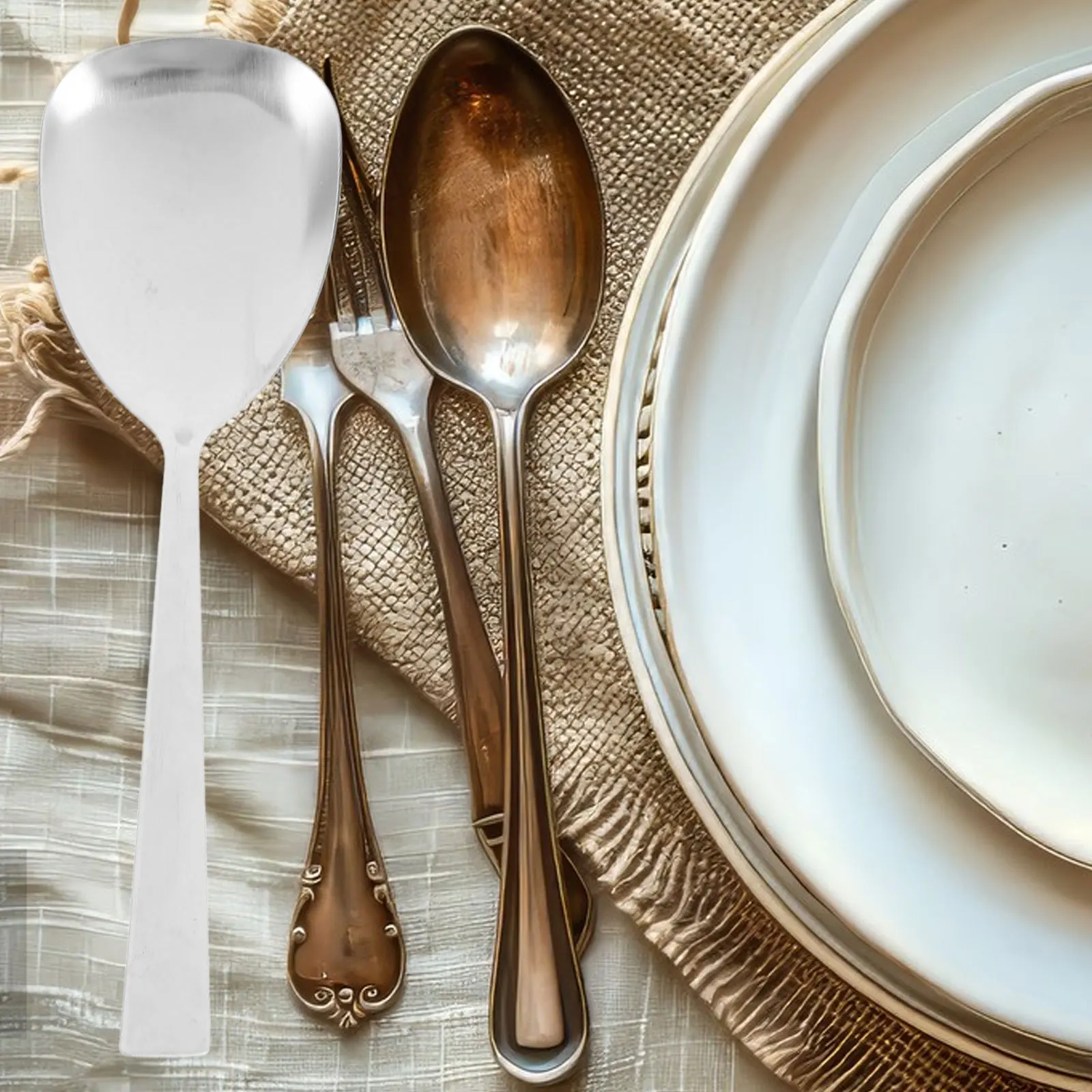 

Large Triangle Stainless Steel Serving Spoon for Rice and Food Heavy Duty Kitchen Ladle Sturdy Cooking Utensil for Home