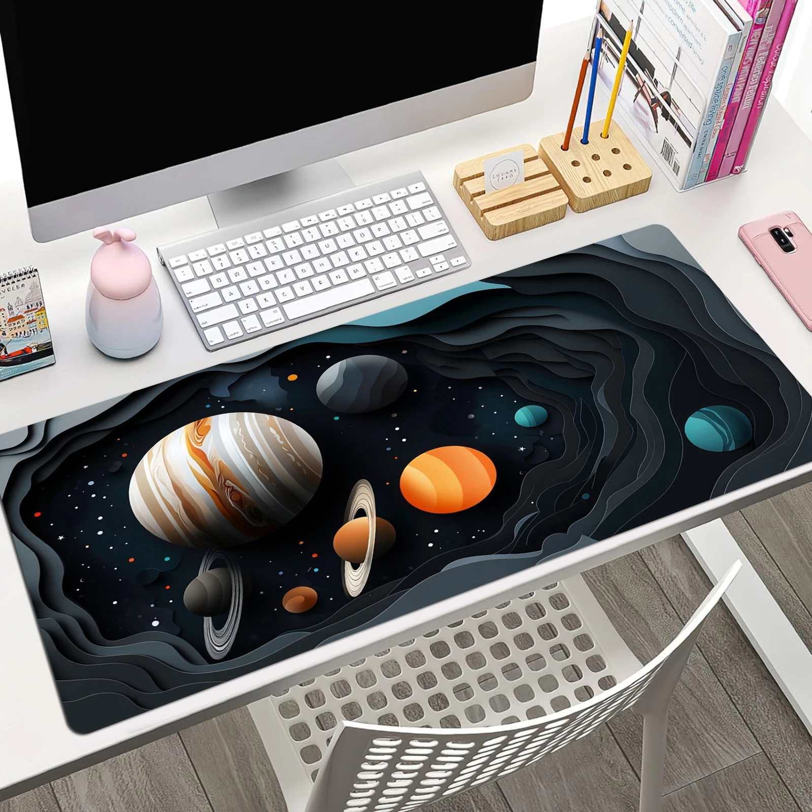 Space Universe Keyboard Mouse Pad Desk Mat Mouse Mat , Gaming Mouse Pad with Non-Slip Rubber Base Stitched Edges