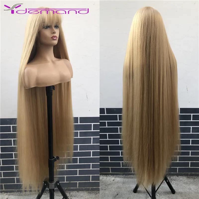 Y Demand Cosplay Long Straight Black Synthetic Wigs With Bangs For Women African American Lolita Daily Party Heat Resistant Fibr