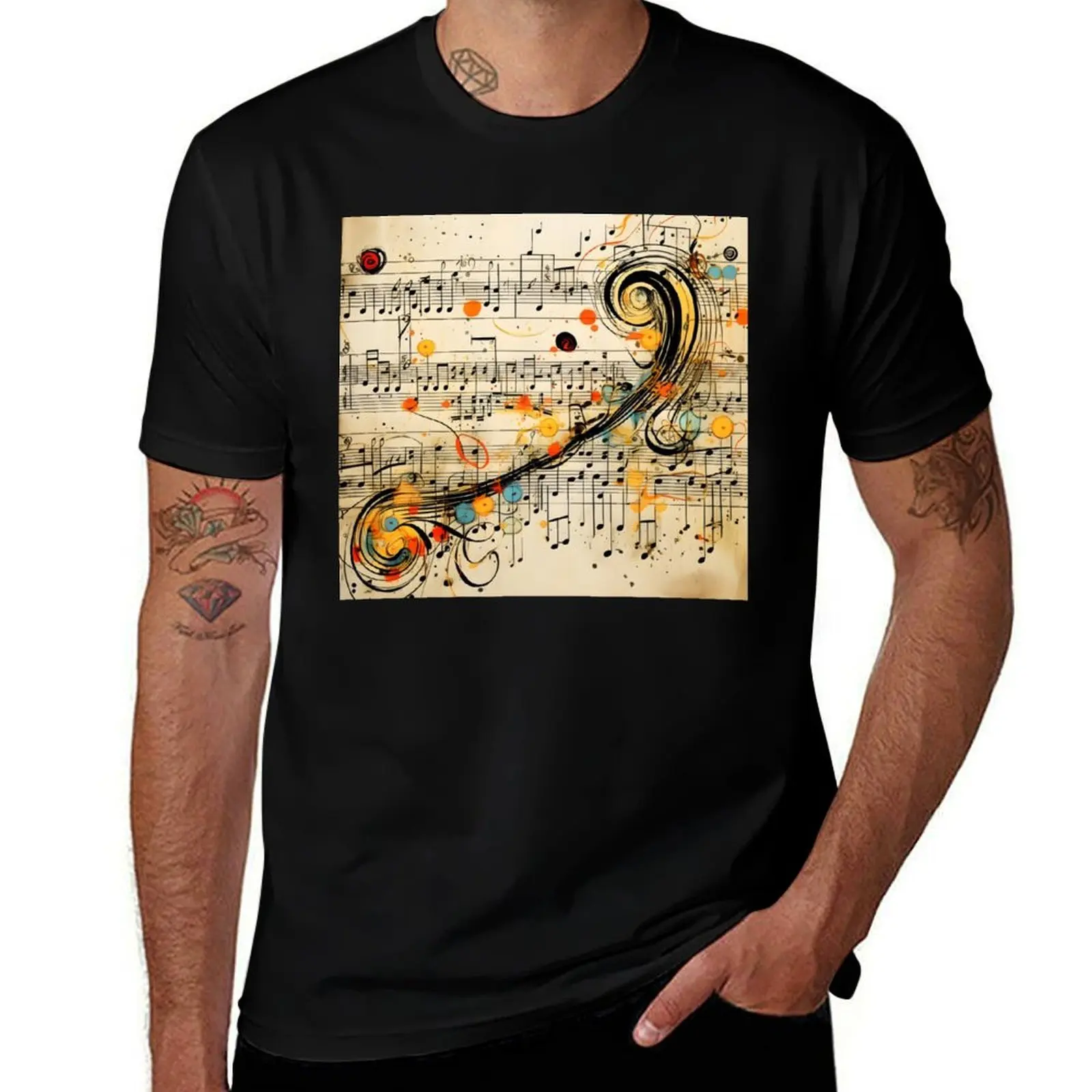 

abstract doodle of a music sheet with notes T-Shirt customizeds sweat essential t shirt luxury t-shirt men clothings