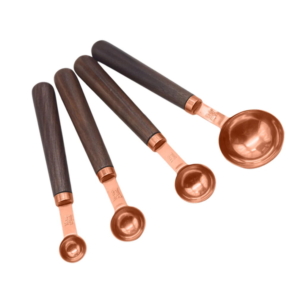

4 Pcs Walnut Handle Measuring Spoon with Baking Tools for Kitchen Wooden Stainless Steel