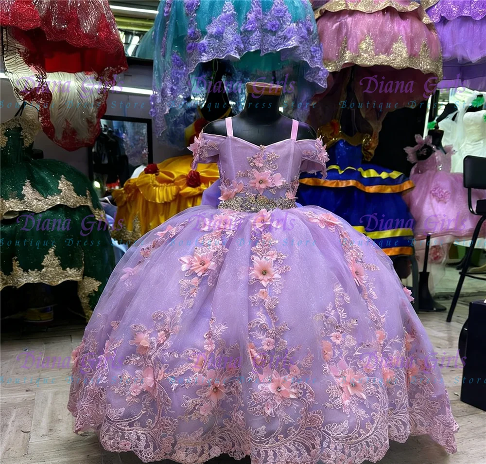 

Новое великолепное лавандовое платье с цветочным узором для девочек, качественная тюль, пушистая розовая аппликация для свадьбы, дня рождения, вечерние бальные платья