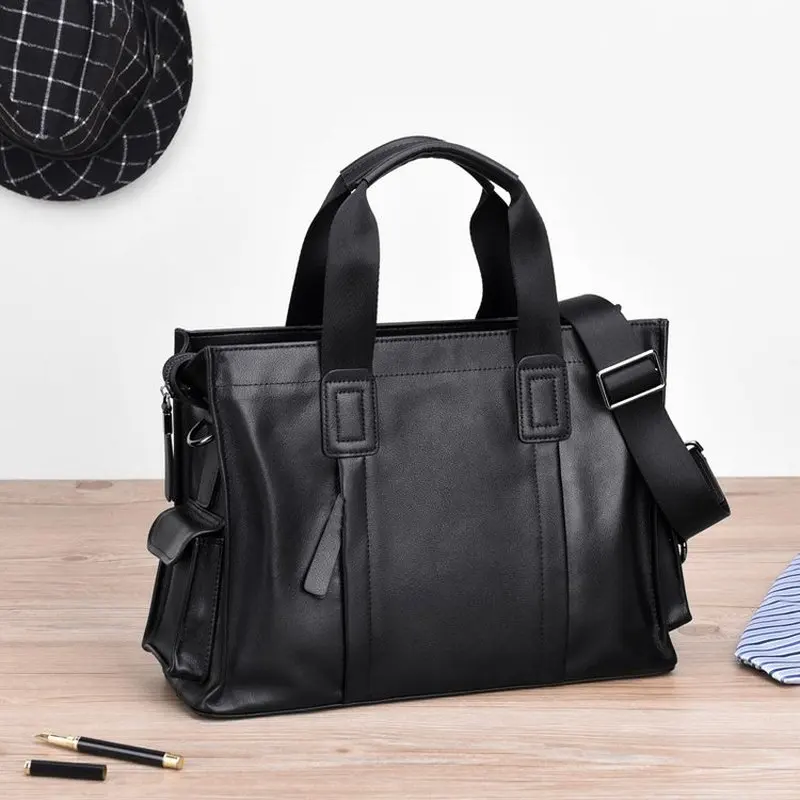 Wood Texture Briefcase PU Leather Men'S Luxury Handbag Executive Document Office Shoulder Portfolio Business Crossbody Side Bag