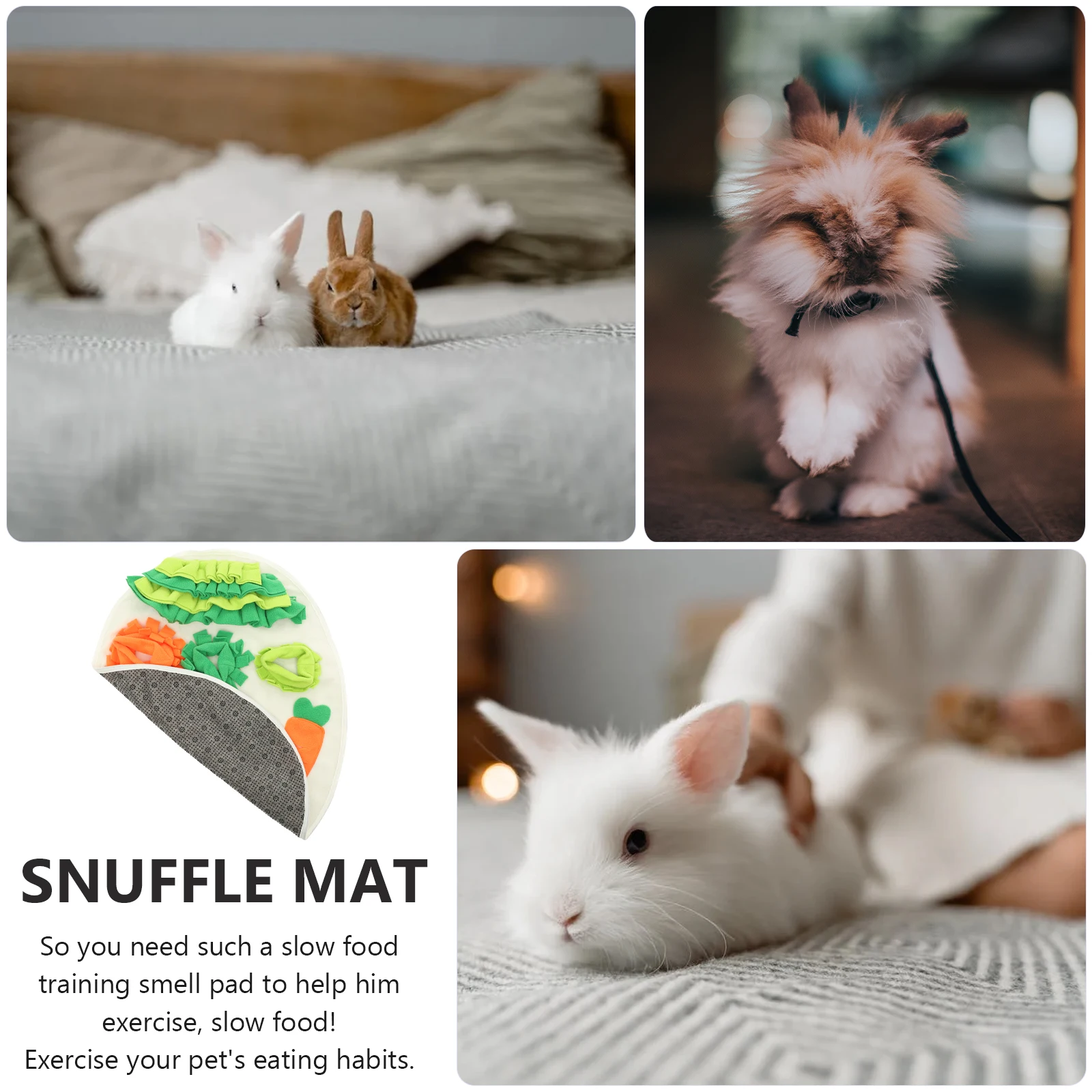 

Lovely Bunny Snuffle Mat Non Slip Pet Foraging Bed Play Mat for Rabbit Hamster Guinea Pig Slow Feeding Sniffing Pad Machine