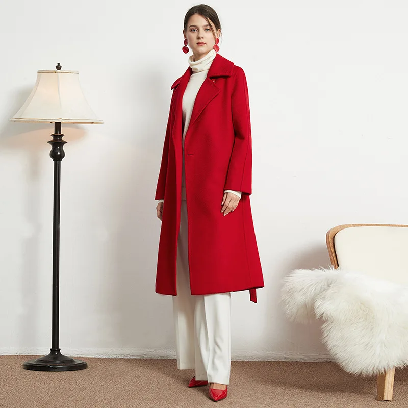 Factory Direct Women Red Wool Lined Coat