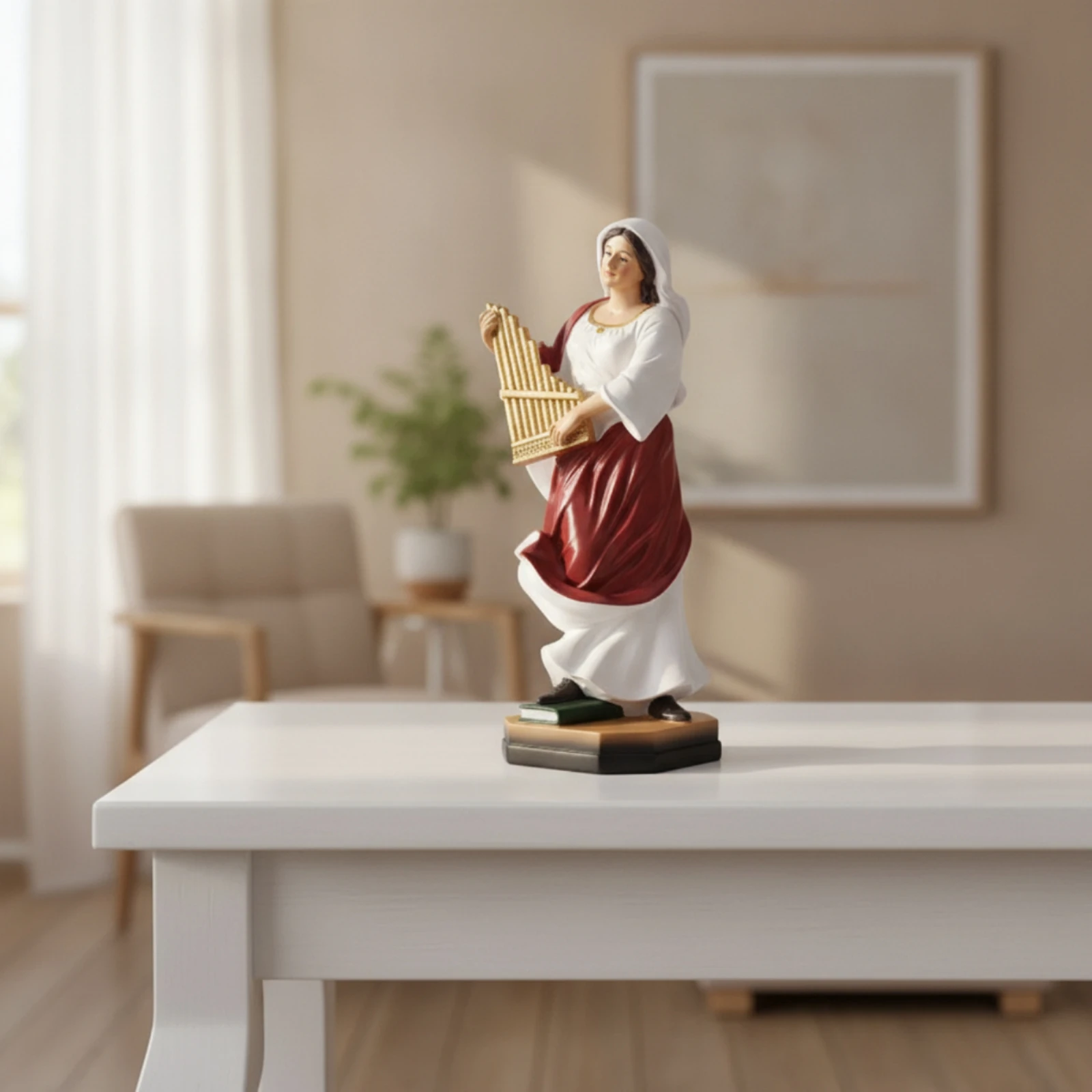Musician Figurine Classical Figurine with Harp Female Statue Hand-Painted Music Figurines Sculpted for Collectors