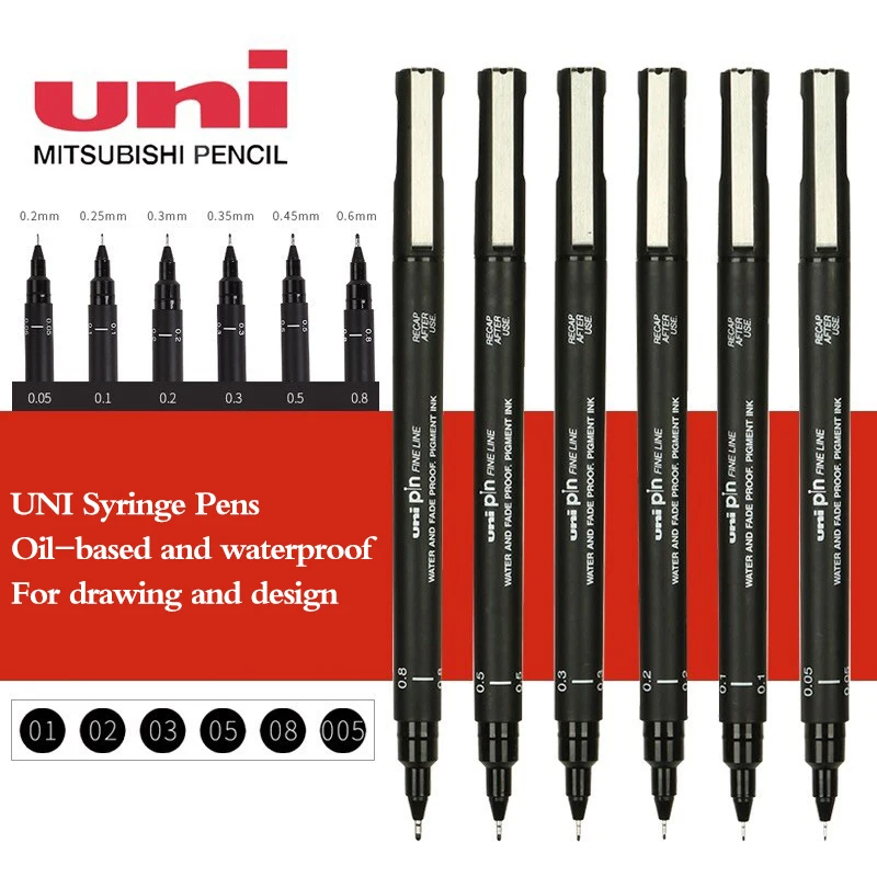 3/6/12pcs Japan Uni PIN-200 Hook Drawing Pens Multi Specification Black Needle Pen Manga Design Drawing Stationery Art Supplies