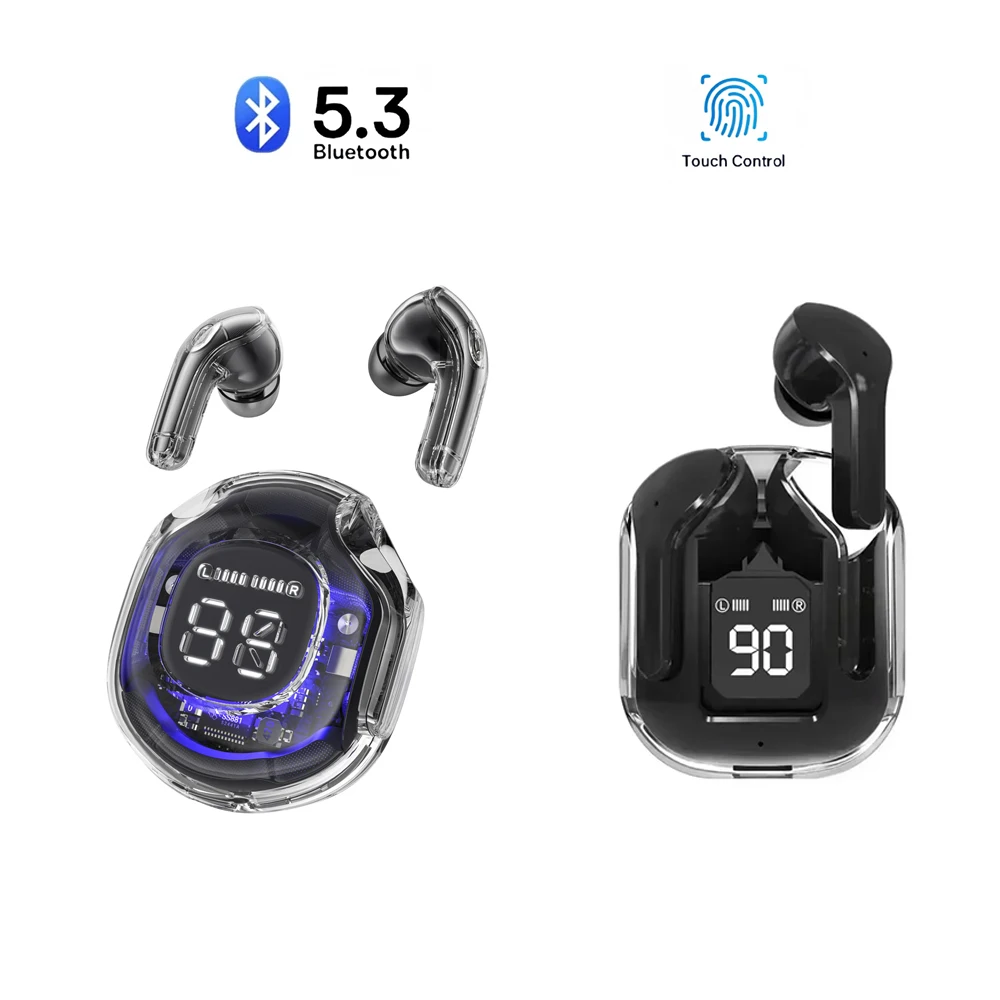 TWS Wireless Earphones Transparent Bluetooth In Ear Headset ENC Sports Headphones LED Power Digital Display Stereo Sound Earbuds