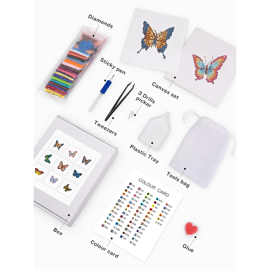 9 pieces, butterfly animal DIY mini diamond painting set, suitable for desktop decoration and casual creation